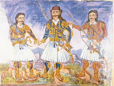 Τοιχογραφία του Θεόφιλου με τίτλο 'Οι τρεις Καπεταναίοι συμφιλιωθέντες',1898